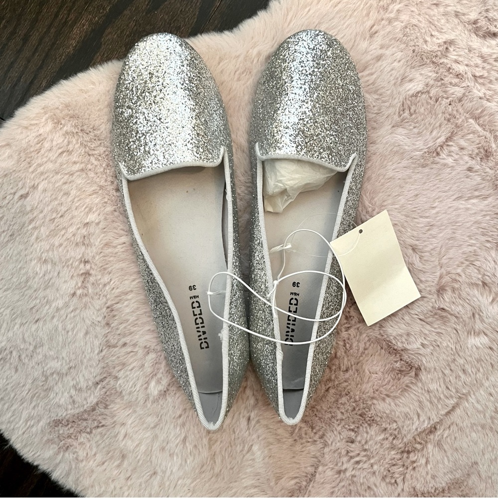 Silver glitter flats